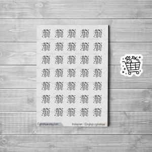Mini-winkelwagentje/winkelpictogrammenstickers | CyPratique | stickerbord voor notitieboekje voor creatieve organisatie, dagelijks dagboek, planner enz.