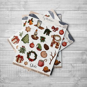 Stickers Yule | CyPratique | planche stickers pour votre carnet d'organisation créatif, journal quotidien, planner etc.