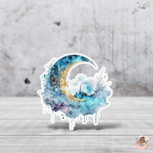 Autocollant Celestial blue moon | Die cut papier vinyle pour carnet d'organisation créatif, art Journal, Scrapbooking, ordinateur etc...