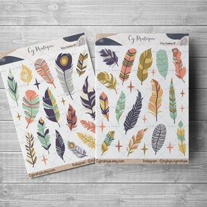 Boho Feathers Stickers| CyPractice | sticker board for your creative organizer notebook, daily journal, planner etc.