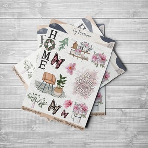 Stickers Home spring | CyPratique | planche stickers pour votre carnet d'organisation créatif, journal quotidien, planner etc.