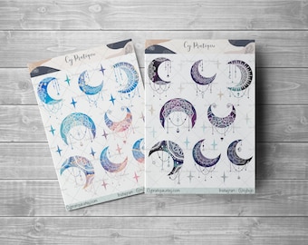 Moon Mandala Stickers | CyPratique | Sticker sheet for your creative organizer, daily journal, planner, etc.