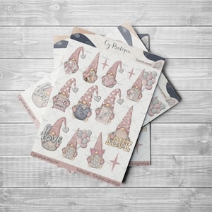 Stickers Romantic Gnomes | CyPratique | planche stickers pour votre carnet d’organisation créatif, journal quotidien, planner etc.