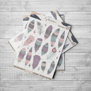 Stickers Feathers Dreams| CyPratique | planche stickers pour votre carnet d'organisation créatif, journal quotidien, planner etc.