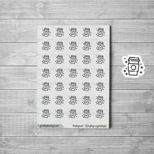 Stickers mini icônes Café | CyPratique | planche stickers pour carnet d’organisation créatif, journal quotidien, planner etc.