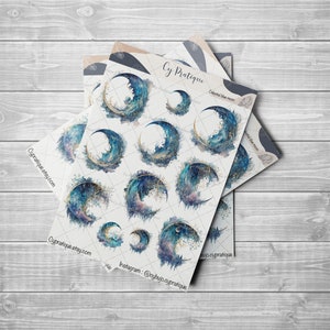 Stickers Celestial Blue Moon | CyPratique | planche stickers pour votre carnet d'organisation créatif, journal quotidien, planner etc.
