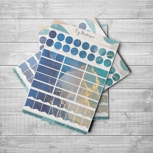 Stickers Blue marble pastilles | CyPratique | planche stickers pour carnet d’organisation créatif, journal quotidien, planner etc.