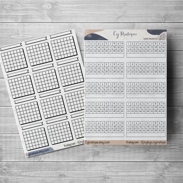 Stickers Habit tracker | CyPratique | planche stickers pour carnet d’organisation créatif, journal quotidien, planner etc.