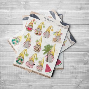 Stickers Summer Gnomes | CyPratique | planche stickers pour votre carnet d'organisation créatif, journal quotidien, planner etc.