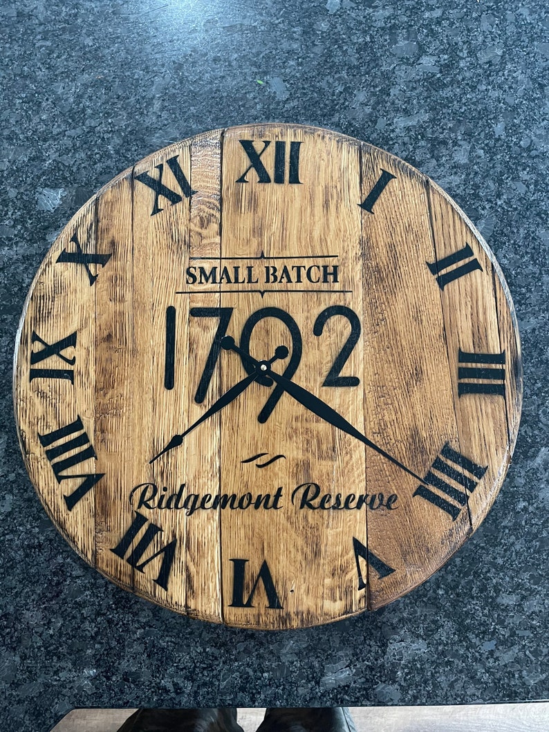 Reclaimed Bourbon Barrel Head Clocks 21 Diameter Etsy