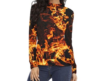 Turtle Neck Fire Flames Pullover,Gift for Christmas/Thanksgiving/Birthday/Graduation/Halloween/Housewarming/New Year/Anniversary/Back2School