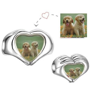 Personalized Engraved Heart Photo Charm SSilver Rose Gold,Custom photo bracelet heart charm Gift for Pet Owner,pet loss memorial gift