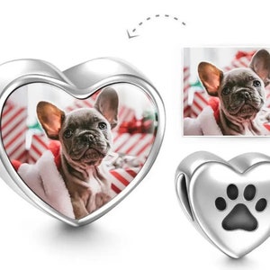 Personalized Paw Print Heart Photo Charm SSilver Rose Gold,Custom photo bracelet heart charm Gift for Pet Owner,pet loss memorial gift