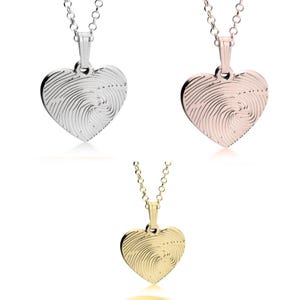 Personalized Fingerprint Heart w/ engraving,925 Silver,24K/Rose Gold,Mother&#39;s Day Gift,Birthday gift,Mom gift,Dad gift,In Memoriam gifts