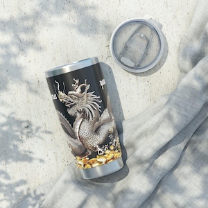 Personalized Silver Dragon Tumbler Ssteel 20oz 2024 Chinese New Year Lucky Dragon Gift for Dragon lover housewarming Couple Valentine Day