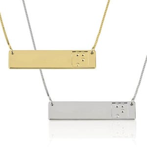 Braille Initial Bar Anhänger Halskette, Geschenk für Blinde / Weihnachten / Geburtstag / Jahrestag / Abschlussfeier / Erntedank / Neujahr