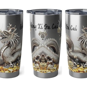 Personalized Silver Dragon Tumbler Ssteel 20oz 2024 Chinese New Year Lucky Dragon Gift for Dragon lover Road trip housewarming new job promo