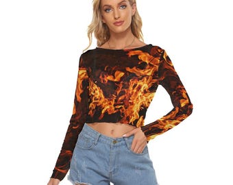 Flames Mesh crop T-shirt halloween pirate partywear beach pool costume wife/Girlfriend/Mom/Aunt/Thanksgiving/Christmas/Birthday/Anniversary