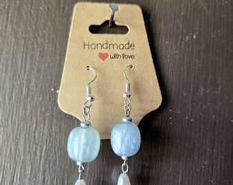 Vintage inspired earrings light blue and pearl drop earrings