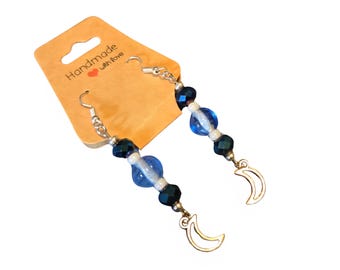 Night time vibe earrings blue with moons