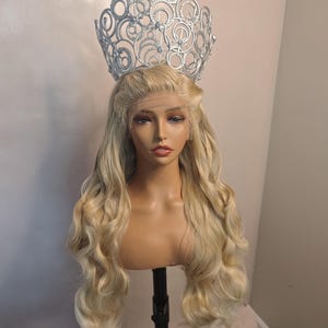 Cosplay blonde HD side part Glinda and Crown inspired wig from Wicked, Galinda wig