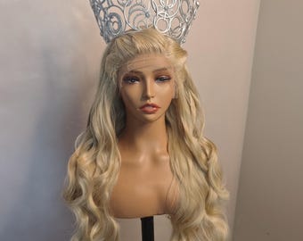 Cosplay blonde HD side part Glinda and Crown inspired wig from Wicked, Galinda wig