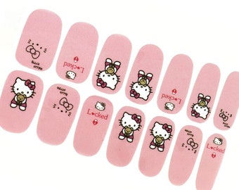 Pink Hello Kitty Nail Wraps, Cartoon Kawaii Nail Stickers