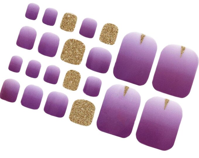 Pastel Purple Gold Ombre Nail Wraps for Toes / Glitter Nail Polish Strips Toes / Summer Toe Nail Stickers / Pedicure Lilac Women Nail Wraps