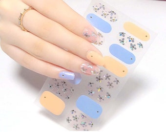 Spring Flower Blossom Nail Wraps / Pink Lilac Overlay Floral Nail Polish Strips / Silver Daisy Cherry Nail Stickers / Cute Women Nail Wraps