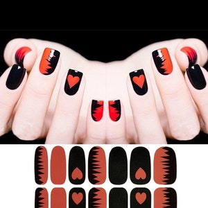 Valentine Nail Wraps / Red Hearts Love Nail Polish Strips Women / Valentines Day Nail Stickers / Black Punk Ombre Gothic Unique Nail Wraps