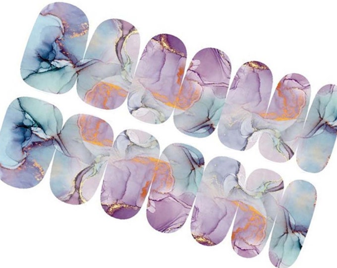 Pink Aqua Blue Marble Abstract Ombre Nail Wraps / Purple Granite Nail Polish Strips / Spring Neutral Pastel Women Geometric Nail Stickers