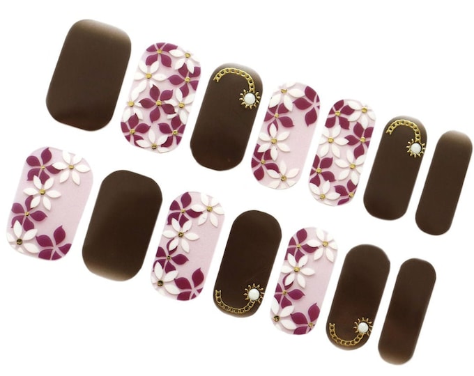 Black Purple Flower Floral Nail Wraps / Ombre 3D Pearl Nail Polish Strips / Transparent Overlay Lace Nail Stickers / Nail Wrap Free Shipping