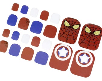 Marvel Spider Man Cute Toe Nail Wraps / Super Hero Cartoon Toe Nail Polish Strips / Kid Toe Nail Stickers / Pedicure Women Free Shipping US