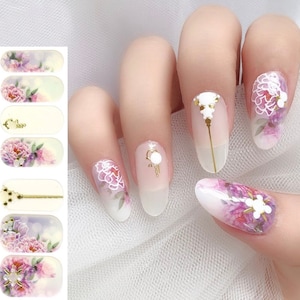 Pastel Bloembloesem Nagel Wraps / Romantische Roze Bloemen Nagellak Strips / Ombre Overlay 3D Nagel Stickers / Lente Nagels - Premium Design