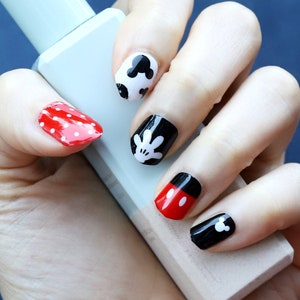 Mickey Mouse Cute Nail Wraps / Polka Dot Nail Polish Strips / Bow Nail Stickers / Valentine Nail Wraps / Red Disney Nail Wraps Anime nails