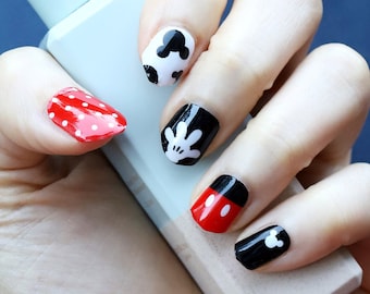 Mickey Mouse Cute Nail Wraps / Polka Dot Nail Polish Strips / Bow Nail Stickers / Valentine Nail Wraps / Red Disney Nail Wraps Anime nails
