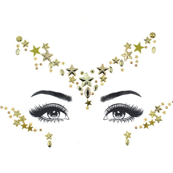 Halloween Face Gems / Gold Stars Moon Festival Face Crystal Stickers / Adhesive Face Stickers / Coachella Goddess Princess Makeup Accessory