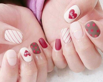 Naklejki na paznokcie Pop / Love Heart Nail Polish Strips / Cute Nail Stickers / Valentine Nail Wraps / Women Korean Nail Wraps Darmowa wysyłka w USA