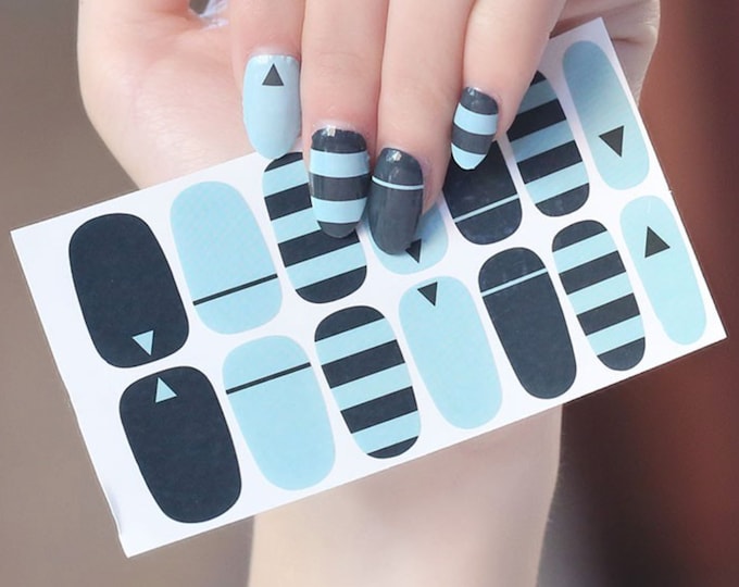 Baby Blue Navy Stripes Nail Wraps / Pop Art Nail Polish Strips / Spring Summer Ocean Nail Stickers / Marine Beach Women Nail Wraps