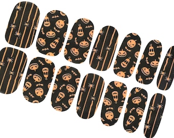 Glow in the Dark Halloween Nail Wraps: Spider & Pumpkin Nail Stickers