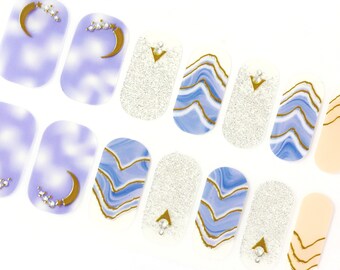 Purple Sea Wave Nail Wraps, 3D Moon Nail Art Stickers