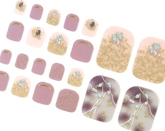 Neutral Pastel Peach Toe Nail Wraps / 3D Gold Glitter Toe Nail Polish Strips / Ombre Toe Nail Stickers / Abstract Marble Autumn Nail Wraps