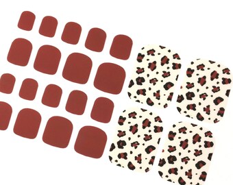 Cheetah Nail Wraps for Toes / Leopard Toe Nail Polish Strips / Burgundy Red Nail Stickers / Pedicure Women Animal Nail Wraps Free Shipping