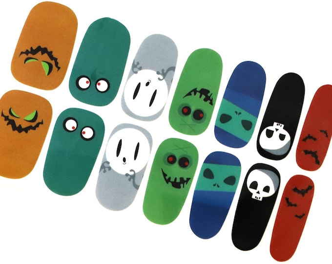 Cute Colorful Halloween Nail Wraps / Unique Cartoon Goth Ghost Skull Bat Nail Polish Strip / Autumn Fall Solid Color Kids Anime Nail Sticker