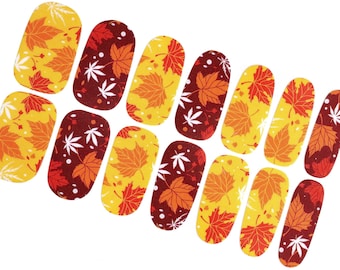 Autumn Nail Wraps / Orange Maple Leaf Nail Polish Strips / Halloween Fall Nail Wraps / Red Maple Flower Nail Stickers