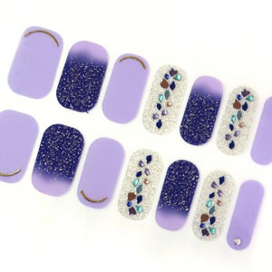 Purple Night Sky Ombre Nail Wraps / Transparent Nail Polish Strips / 3D Nail Stickers / Korean Silver Glitter Nail Wraps Free Shipping in US