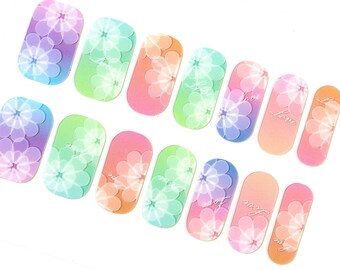 Pastel Spring Flower Blossom Nail Wraps / Romantic Colorful Floral Nail Polish Strips / Clover Unicorn Pink Green Blue Summer Nail Stickers