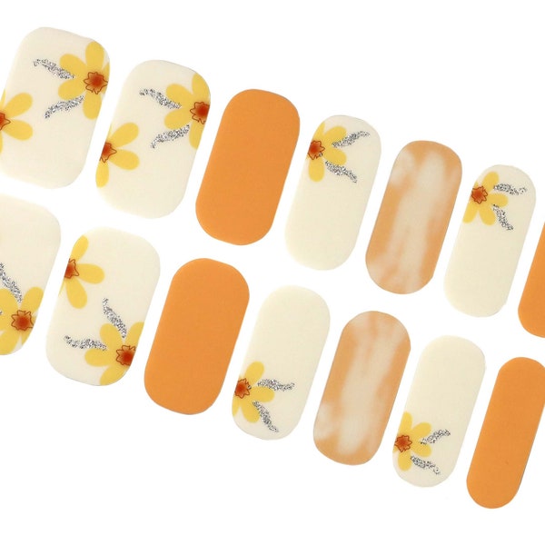 Pastel Spring Flower Blossom Nail Wraps / Yellow & Orange Floral Nail Polish Strips / Daisy Neutral Ombre Nail Wraps / Summer Nail Stickers