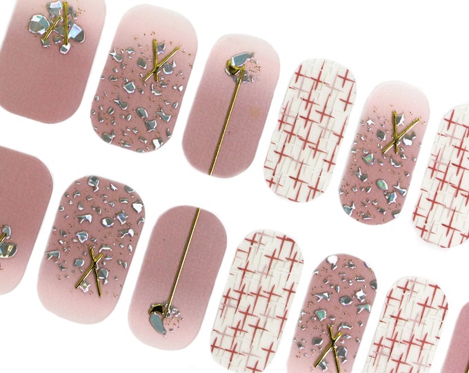 Pink Ombre Spring Nail Wraps / Pastel Elegant Nail Strips / Tweed 3D Nail Wraps / Nail Wraps for Women / Glitter Nail Wraps Free Shipping