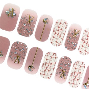 Pink Ombre Spring Nail Wraps / Pastel Elegant Nail Strips / Tweed 3D Nail Wraps / Nail Wraps for Women / Glitter Nail Wraps Free Shipping